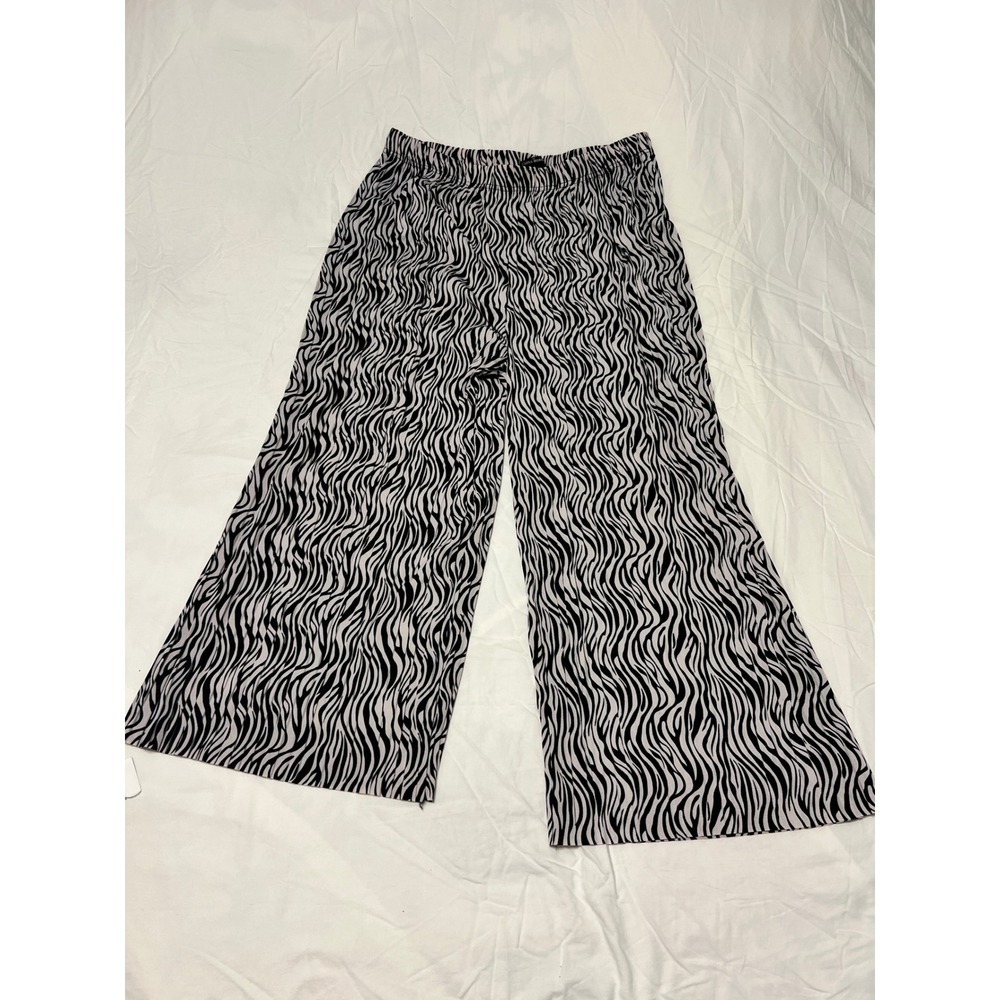 Anna Morgan Zebra Print Wide Leg Pants Black White Elastic Waist High Rise XL